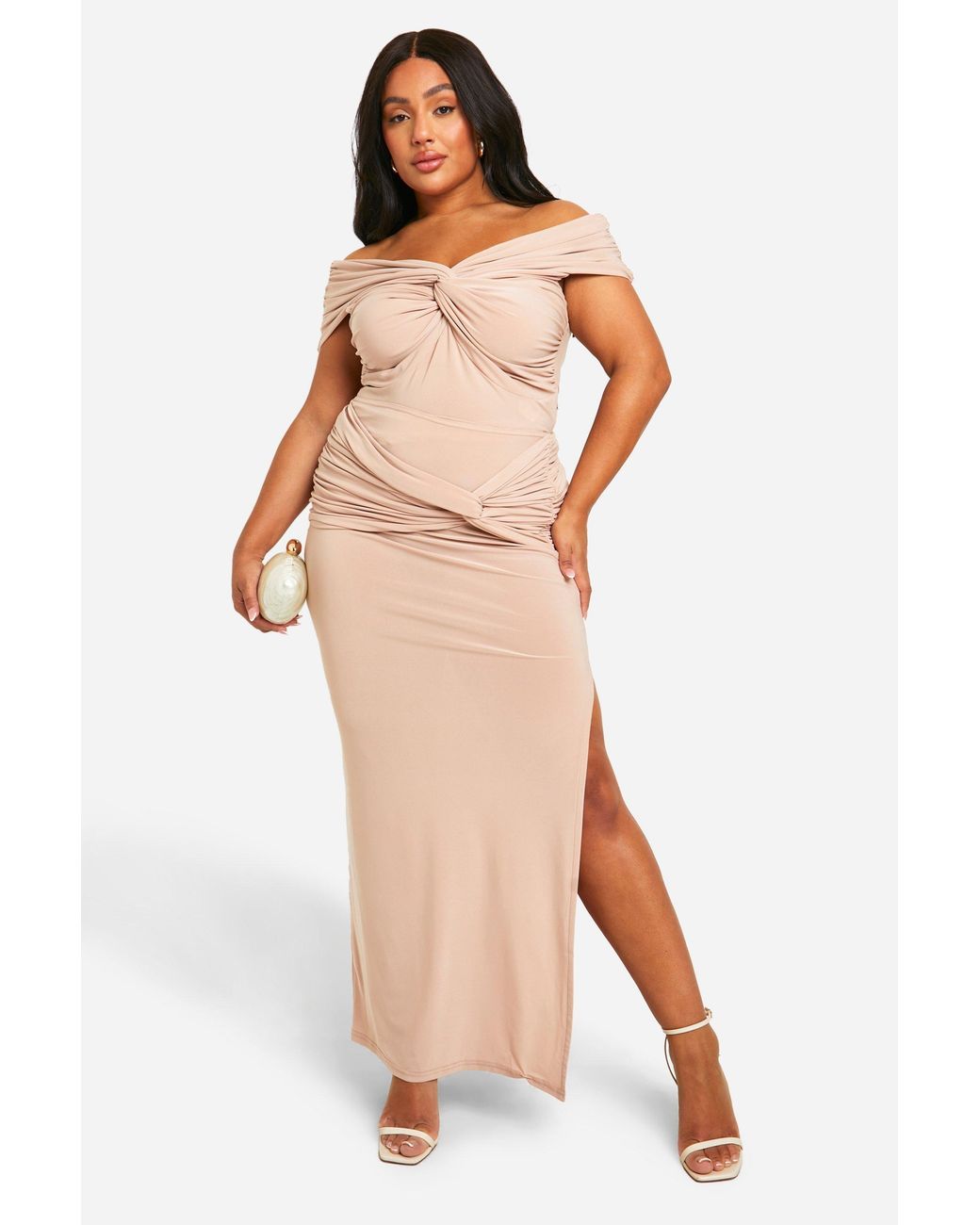 Boohoo Multicolor Plus Double Slinky Twist Front Off Shoulder Top