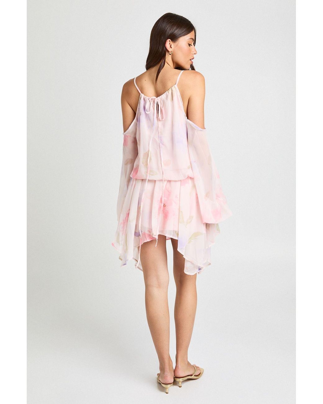 Boohoo Pink Pastel Floral Volume Sleeve Mini Dress