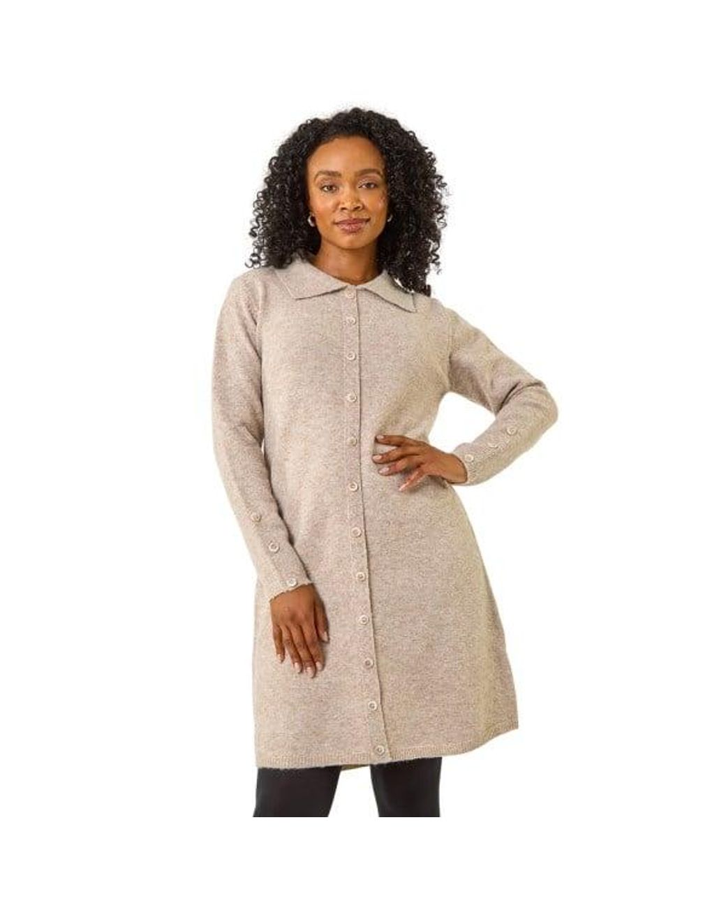 Roman Natural Petite Collared Knit Shift Dress