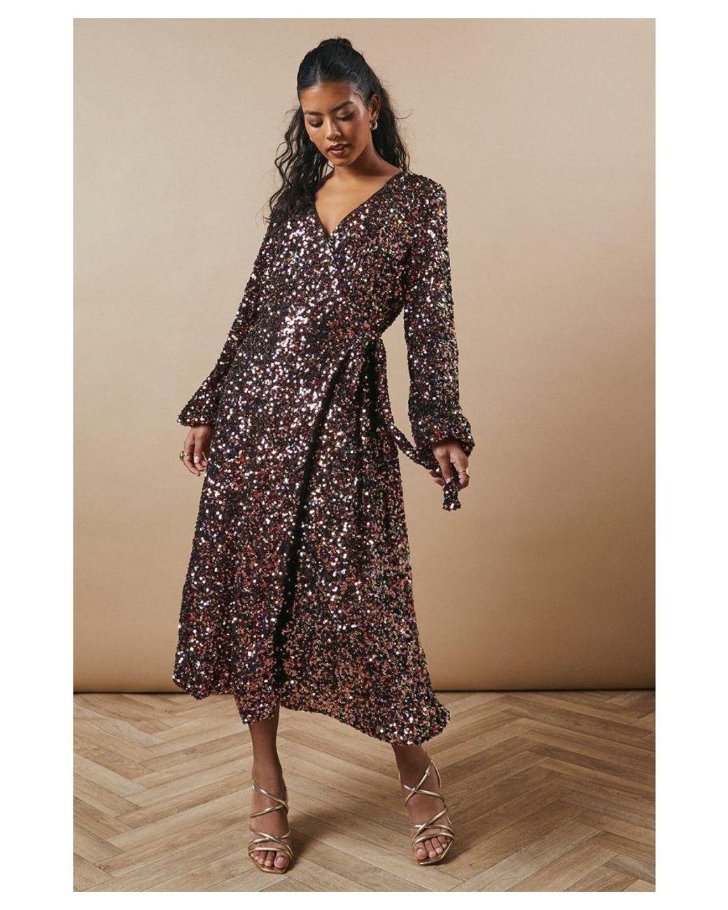Oasis sequin wrap dress sale