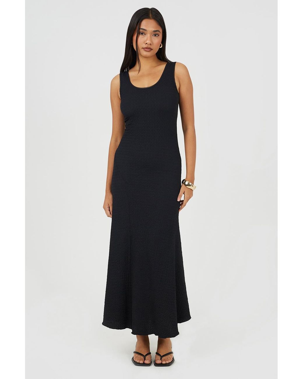 Brave Soul Blue Textured Jersey Lace Strappy Fit And Flare Maxi Dress