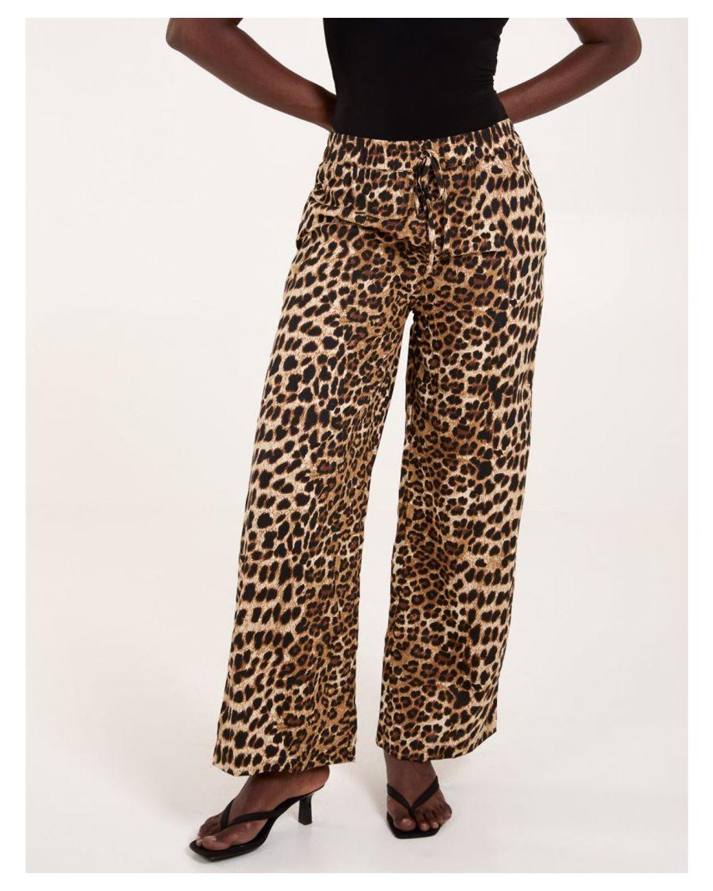 Blue Vanilla Natural Wide Leg Leopard Trousers