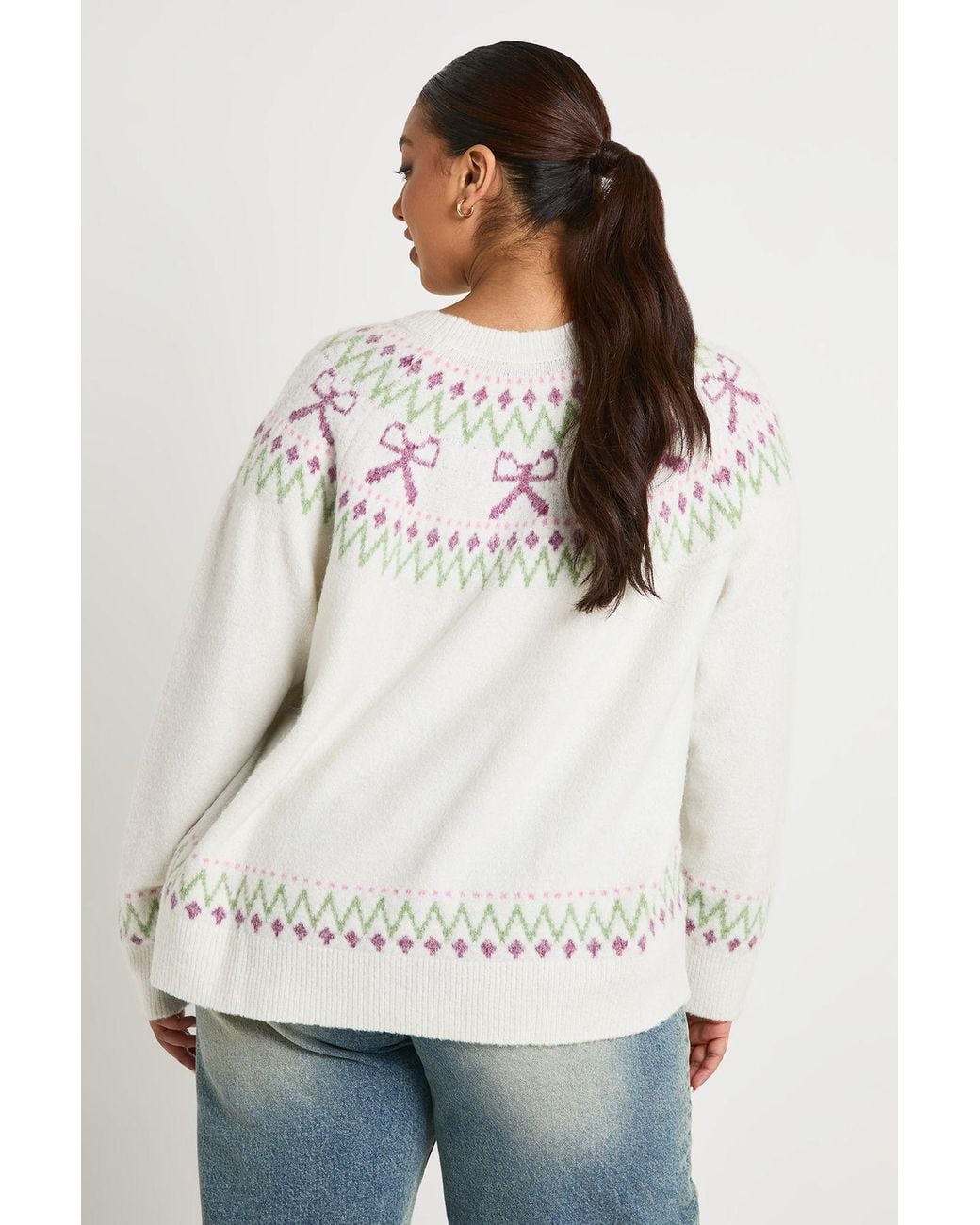 Boohoo White Plus Bow Fairisle Jumper