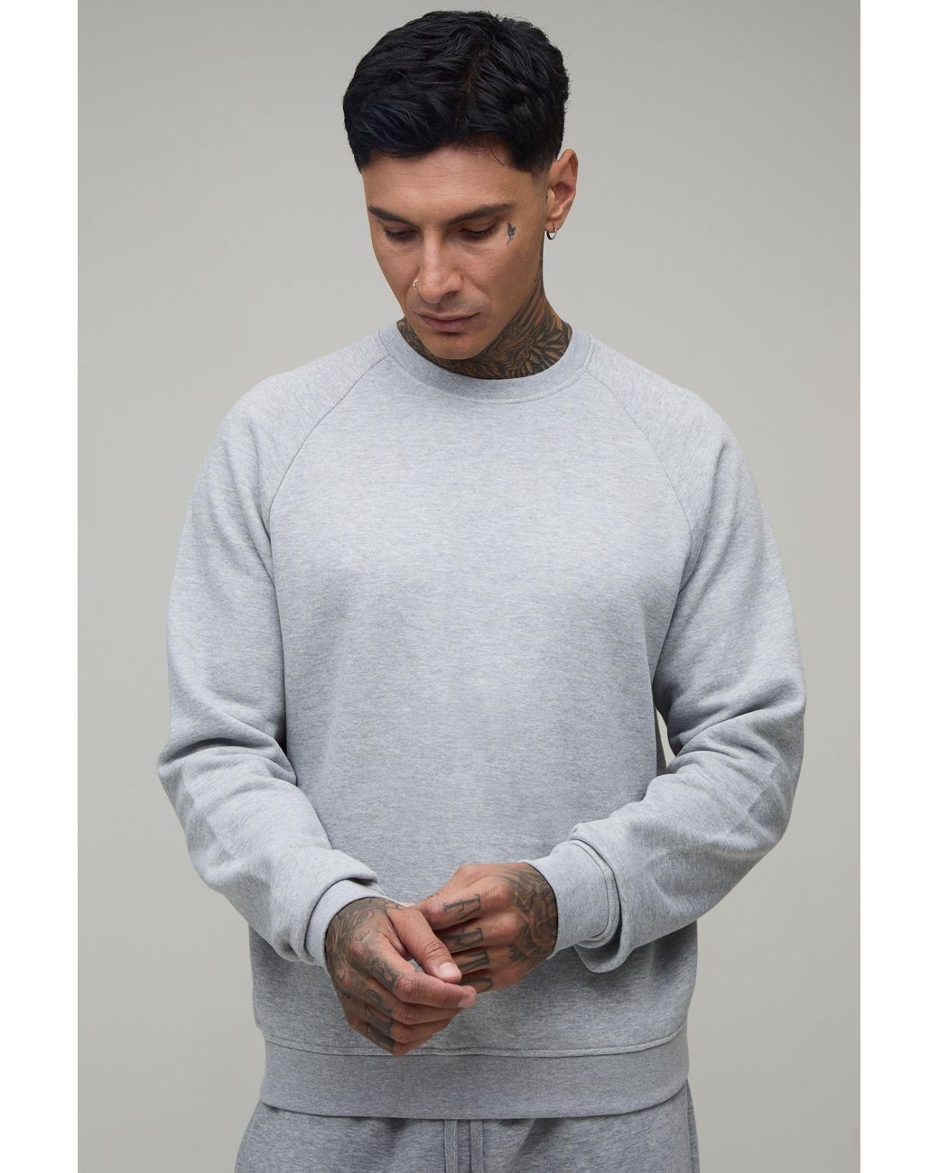 BoohooMAN Gray Tall Essential Regular Fit Raglan Sleeve Sweater for men