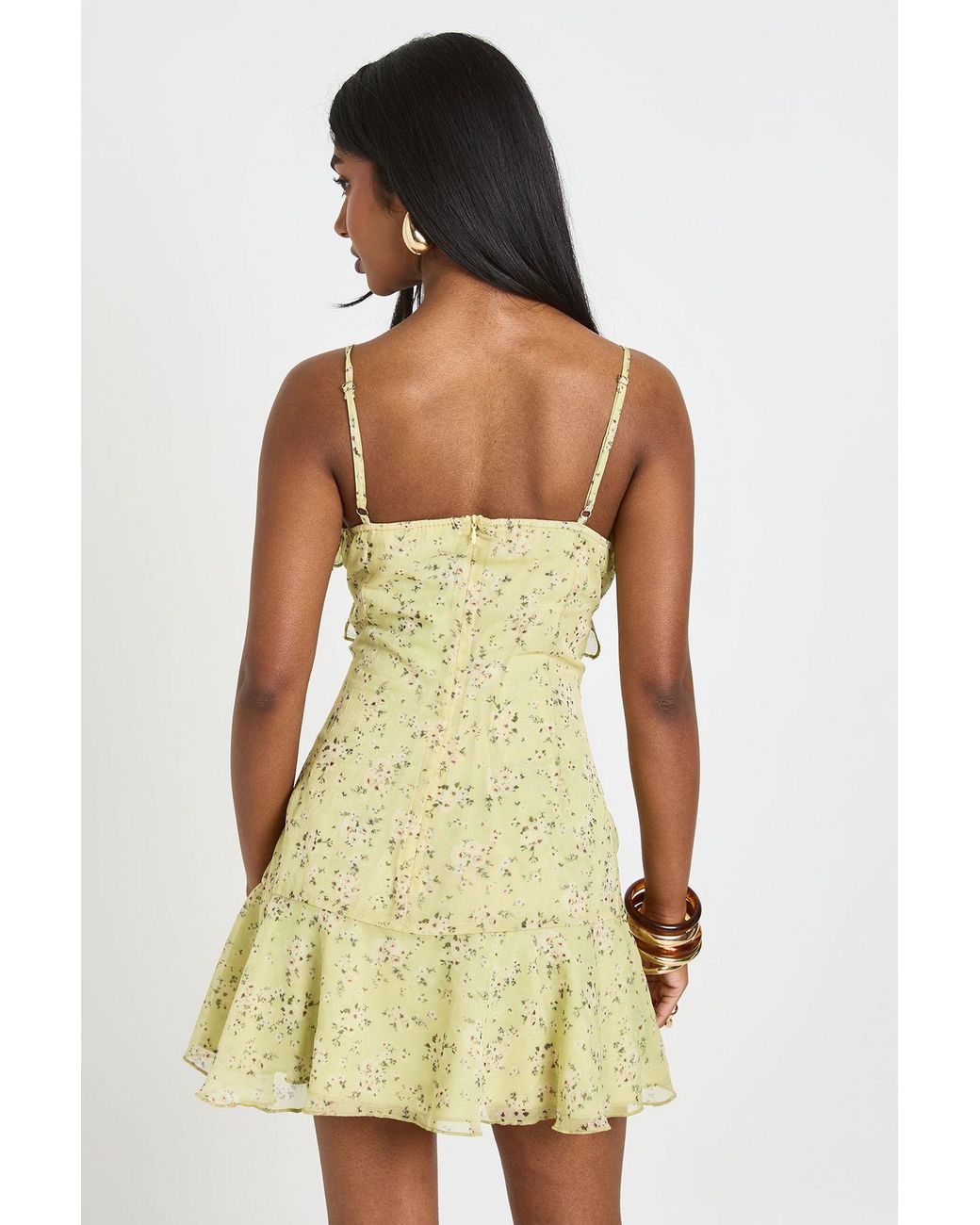 Boohoo Yellow Floral Ruffle Detail Mini Dress