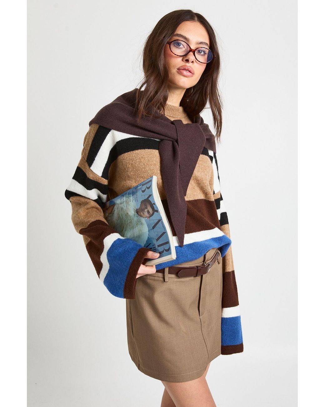 Boohoo Blue Double Waistband Tailored Mini Skirt
