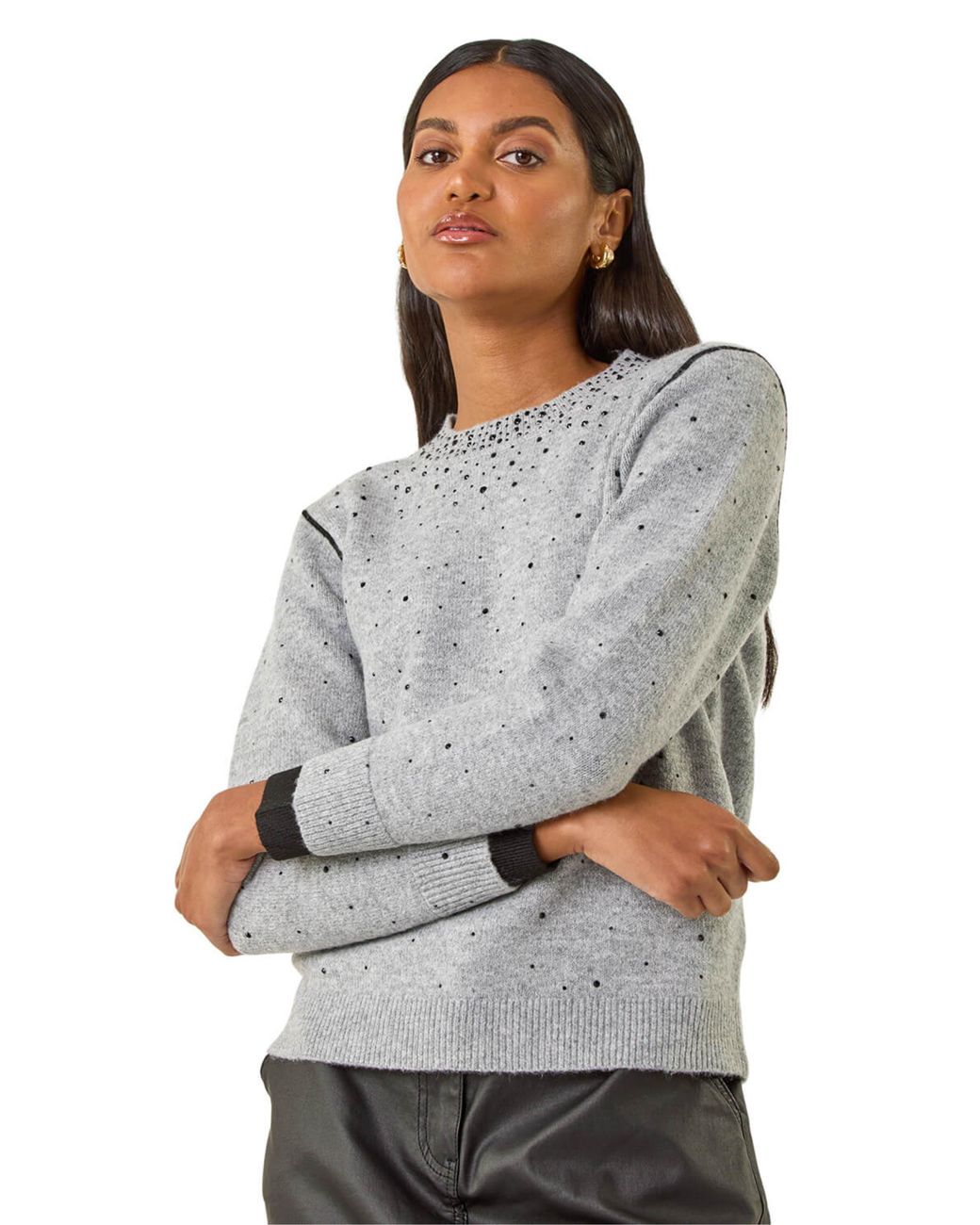 Roman Gray Embellished Knit Jumper