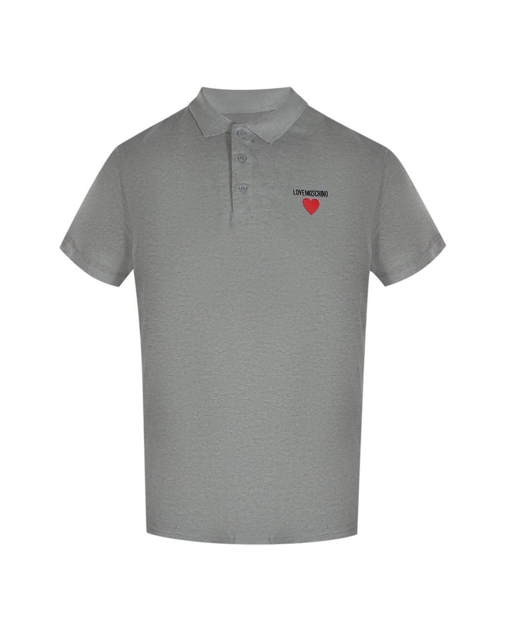 Love Moschino Gray Love Heart Logo Polo Shirt Cotton for men
