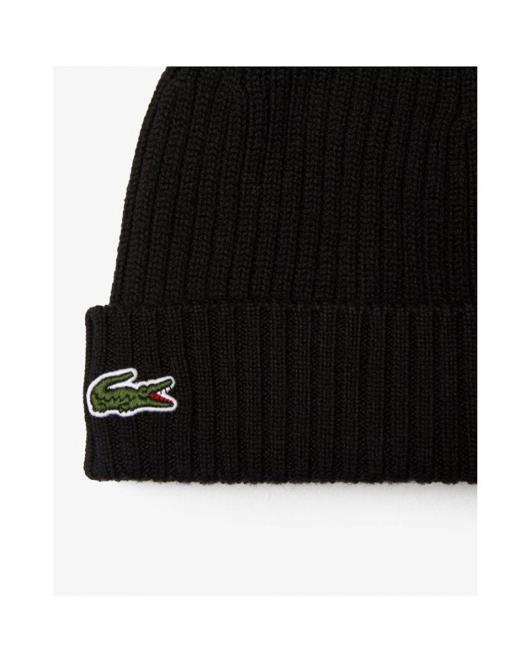 Lacoste Black Ribbed Beanie for men