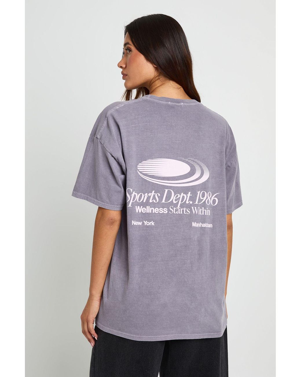 Boohoo Purple Sports Dept Front And Back Printed Oversized T-Shirt
