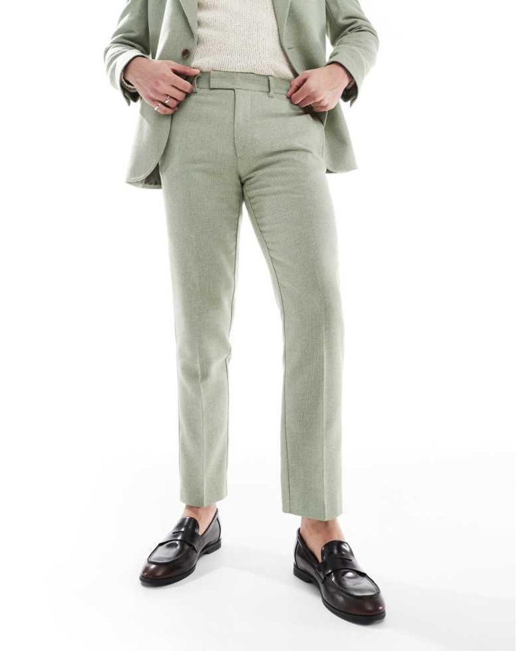 ASOS Green Wool Blend Slim Suit Trousers for men