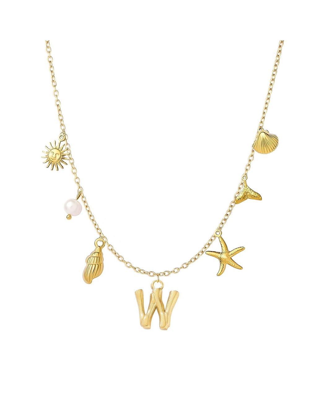The Jewellery Stockroom Metallic Plated Sea And Initial Life Statement Charm Necklace