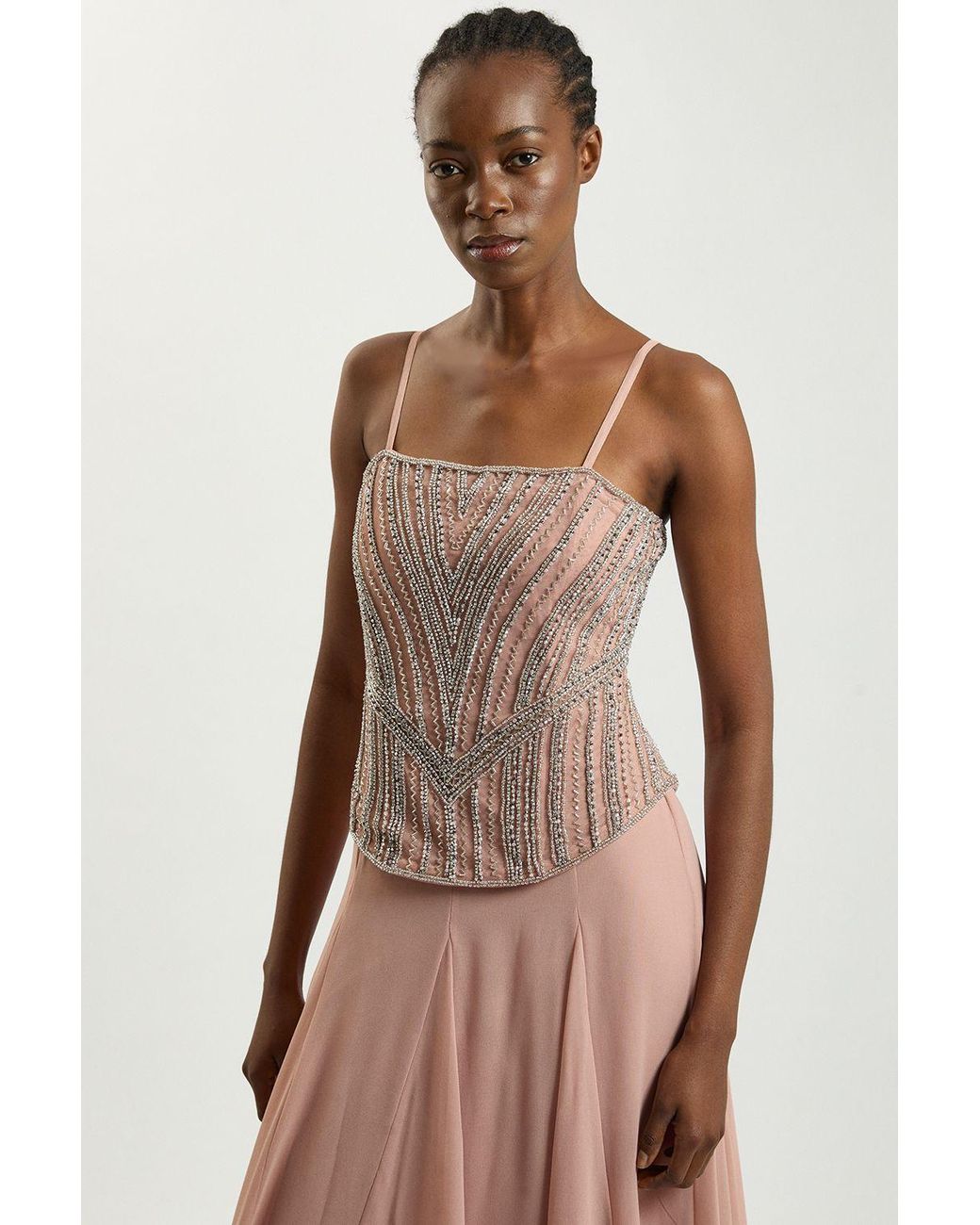 Karen Millen Pink Petite Crystal Corset Maxi Dress