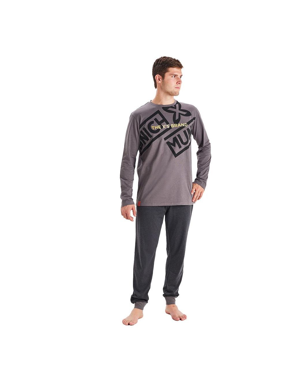 Munich Gray Winter Pajamas Long Sleeve Round Neck Mu1 for men