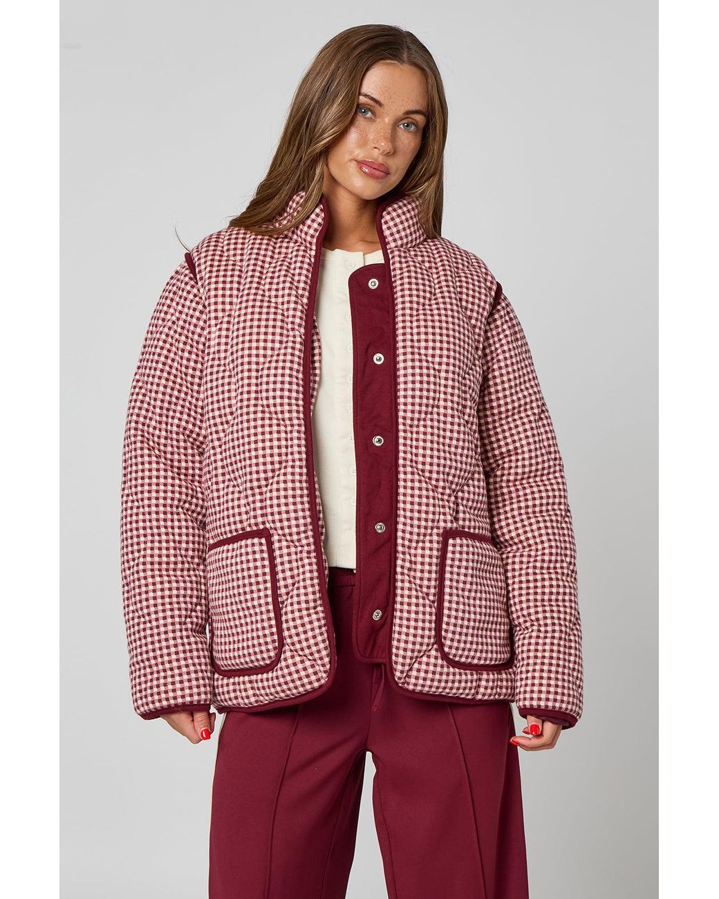 Urban Bliss Red Gingham Quilted Coat