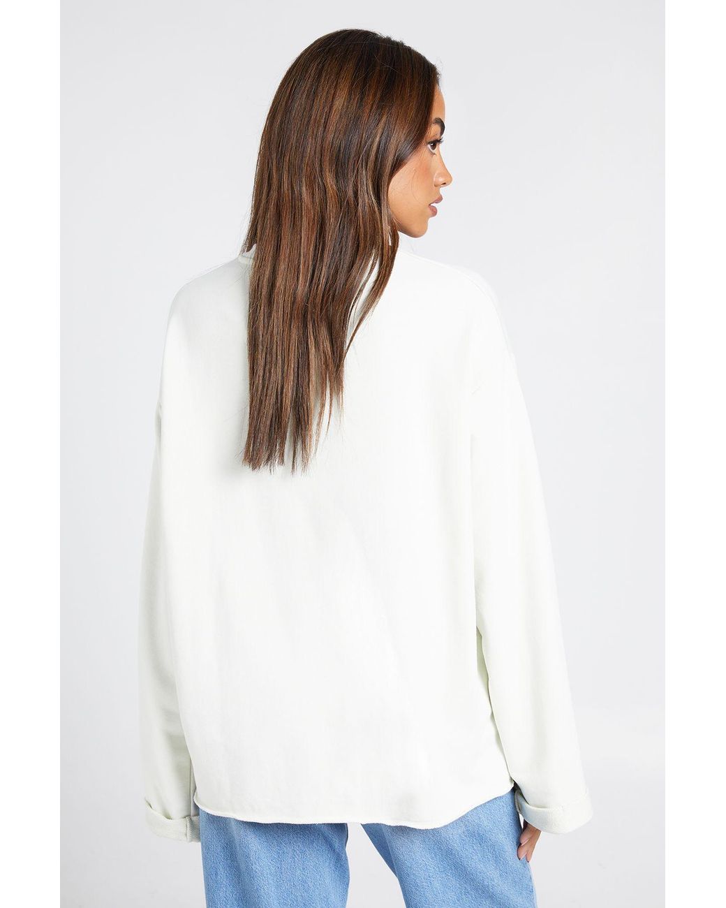 Boohoo White Washed Loopback Raw Hem Oversized Sweatshirt