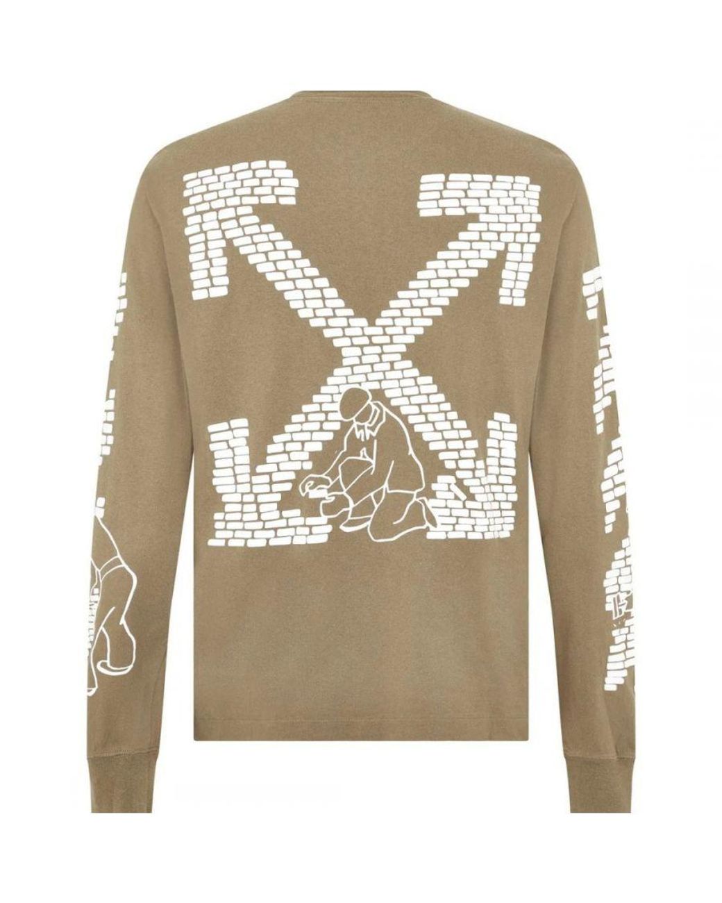 Off-White c/o Virgil Abloh Green Bricks Logo Long Sleeve Skate Fit Army T-Shirt for men