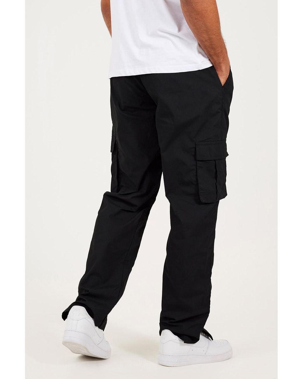 Brave Soul Black Cotton Poplin Cargo Trousers for men