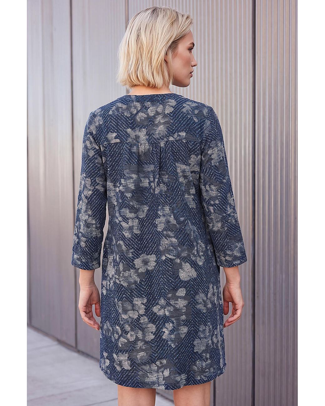 Roman Blue Floral Chevron Dress