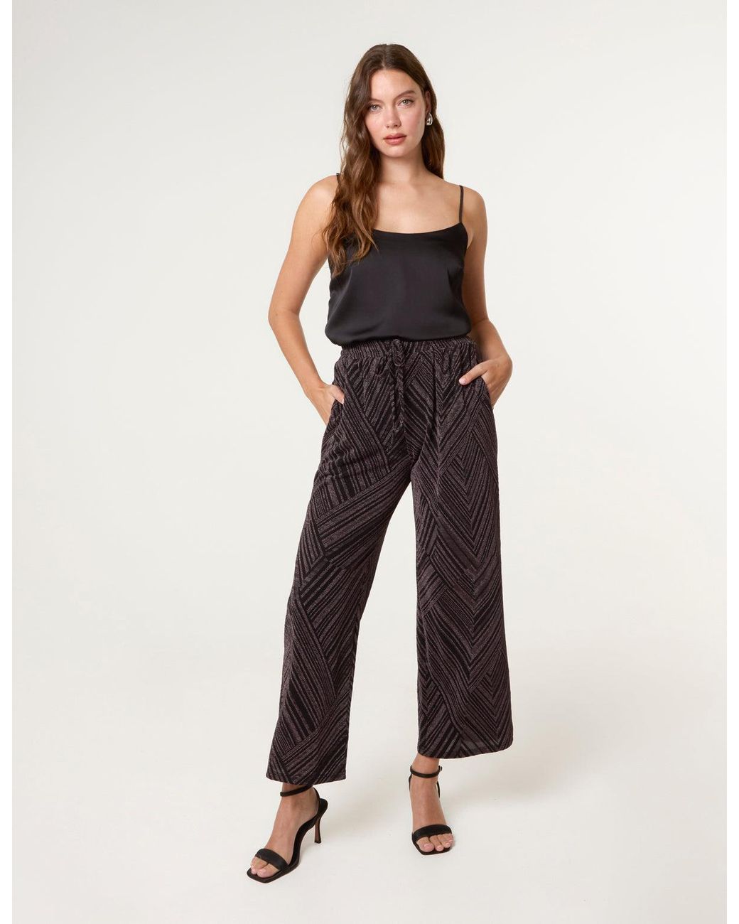 Blue Vanilla Multicolor Draw Cord Lurex Trousers
