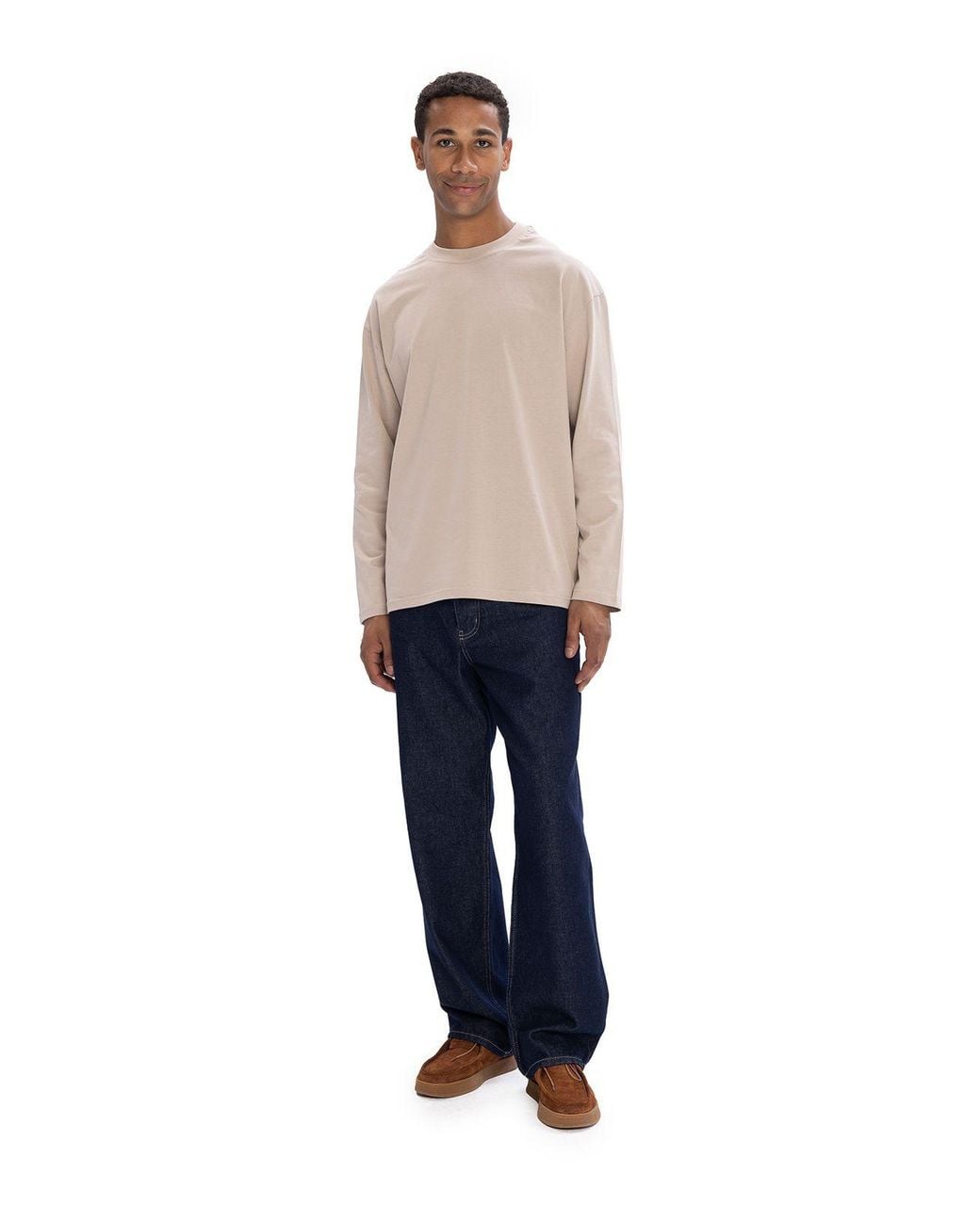 Giesto Blue Cotton Crew Neck Long Sleeve T-Shirt for men