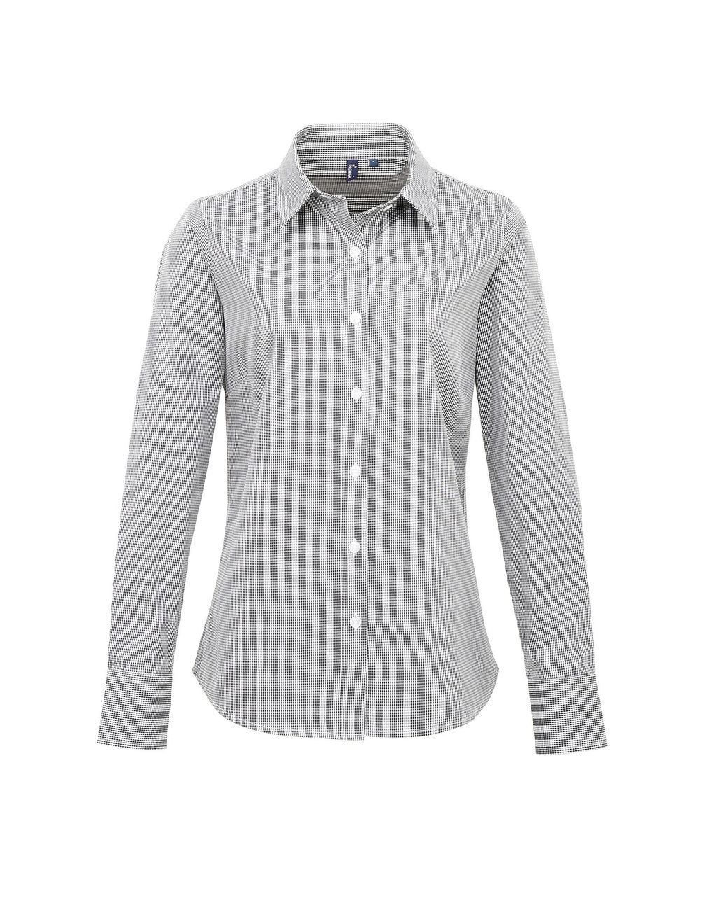 PREMIER Gray Ladies Microcheck Long Sleeve Shirt Cotton