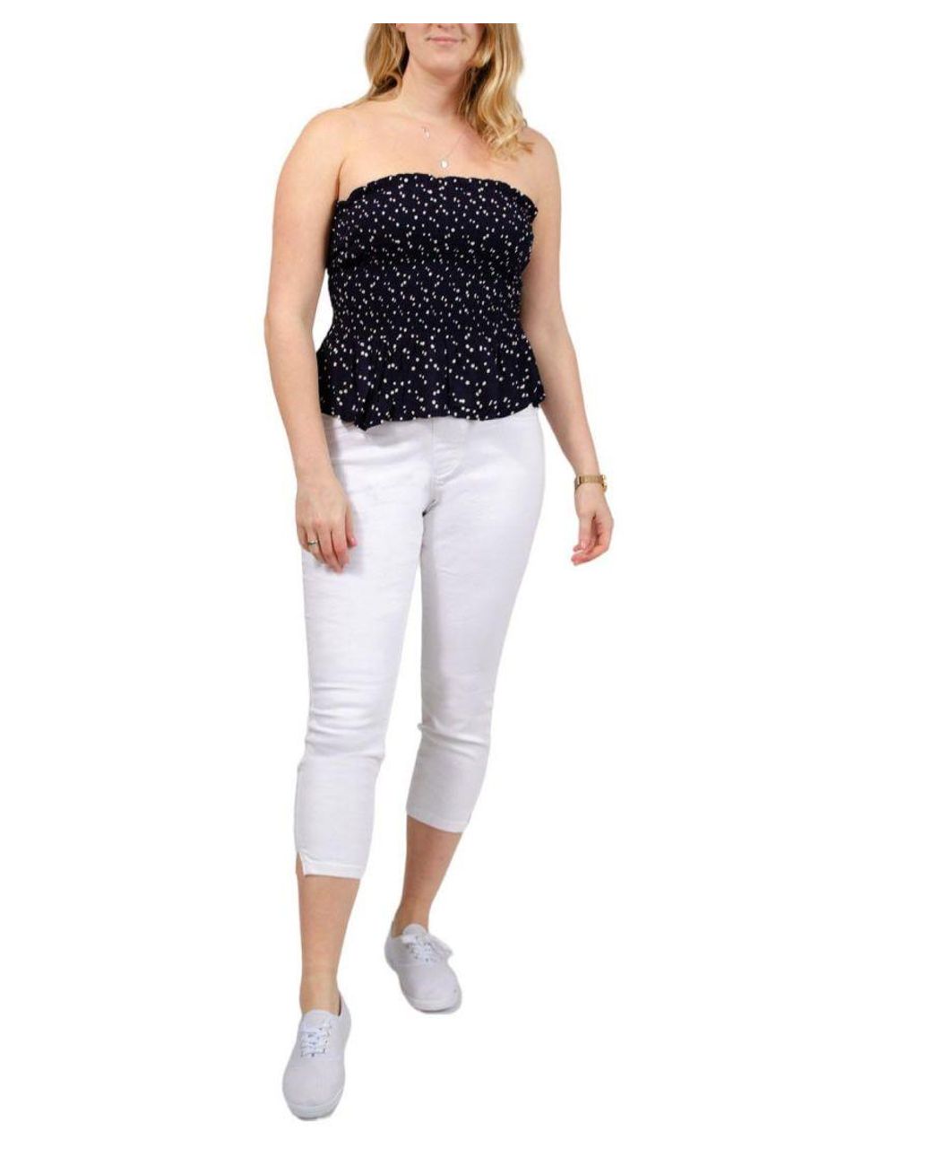 Secret Label Blue Spotted Peplum Bandeau Top