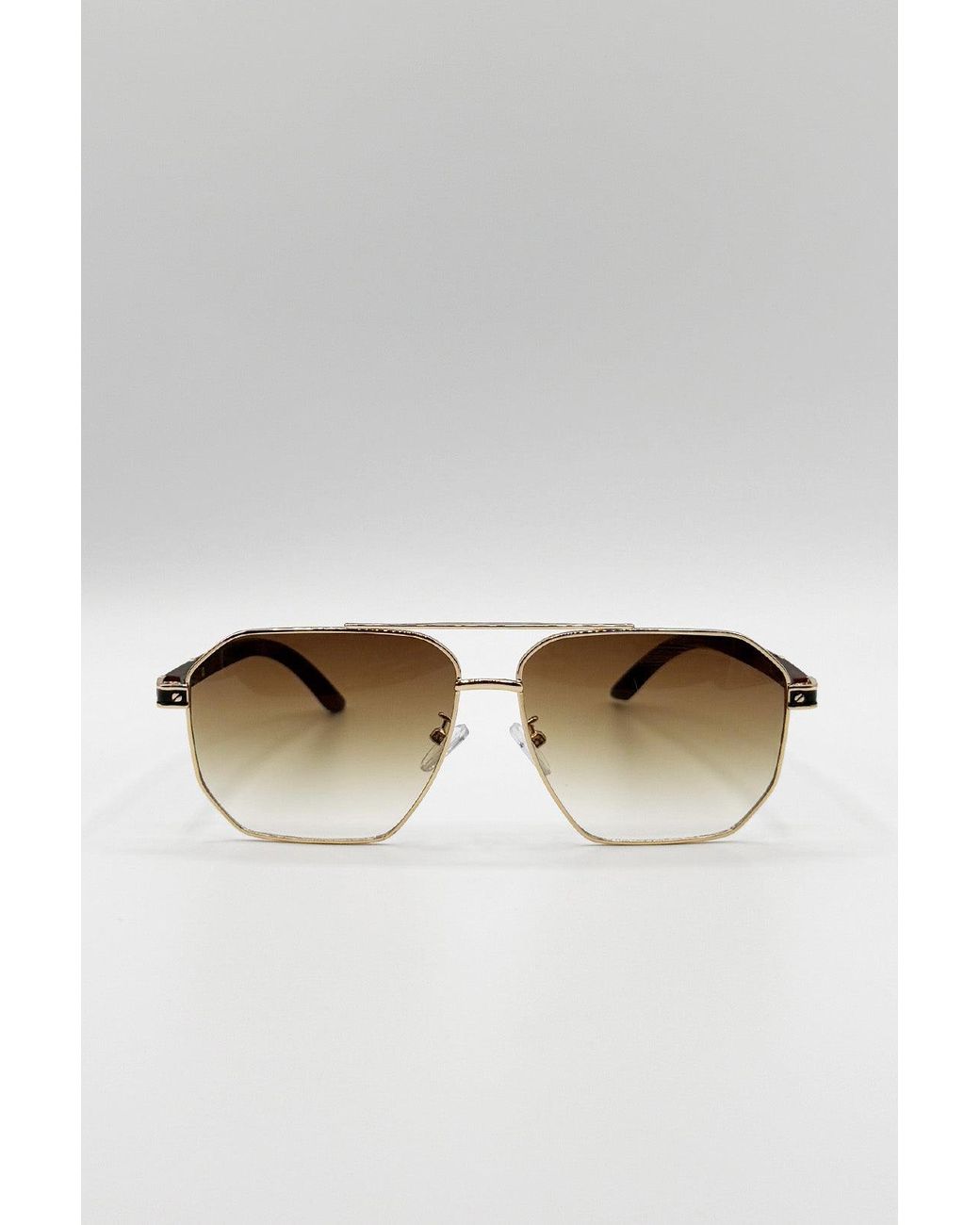 SVNX Brown Retro Square Navigator Sunglasses