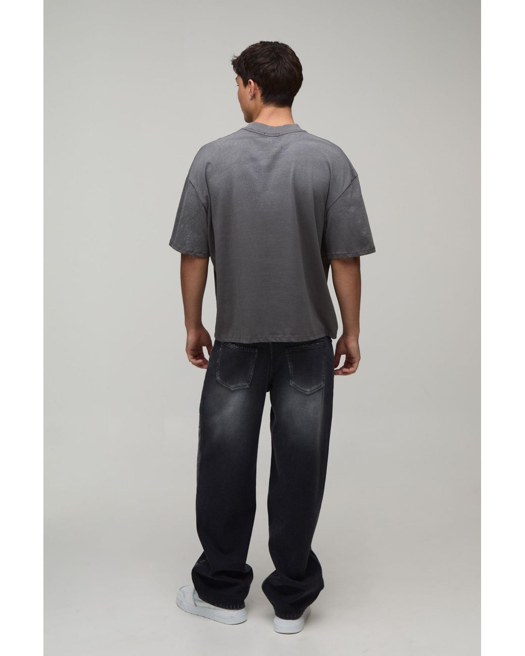 BoohooMAN Gray Oversized Boxy Spray Wash Print T-Shirt Cotton for men