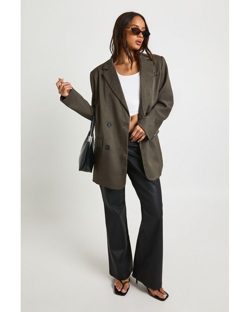 Boohoo Black Faux Leather V Waistband Flare Trouser