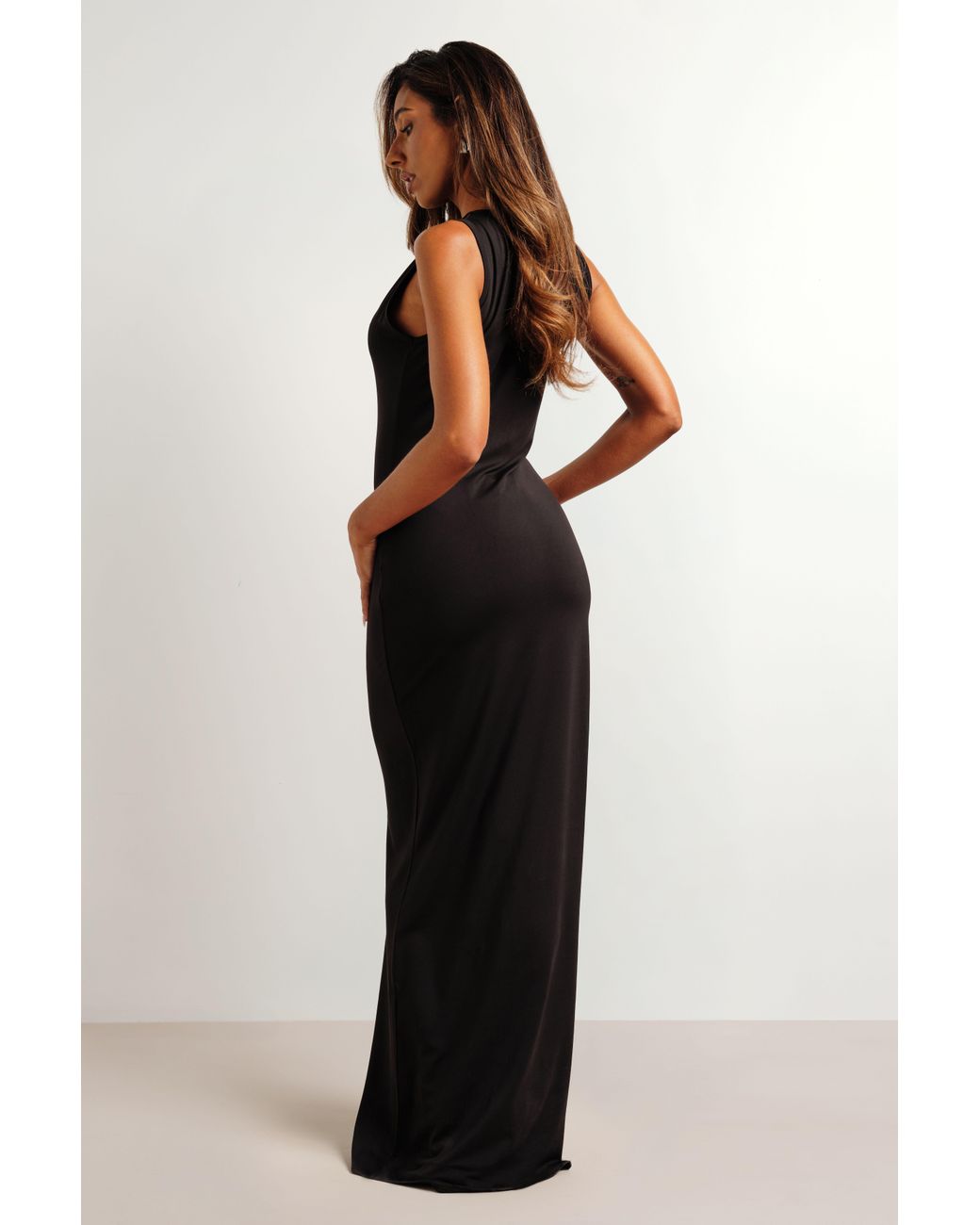Boohoo Black Basic Slash Neck Super Soft Maxi Dress