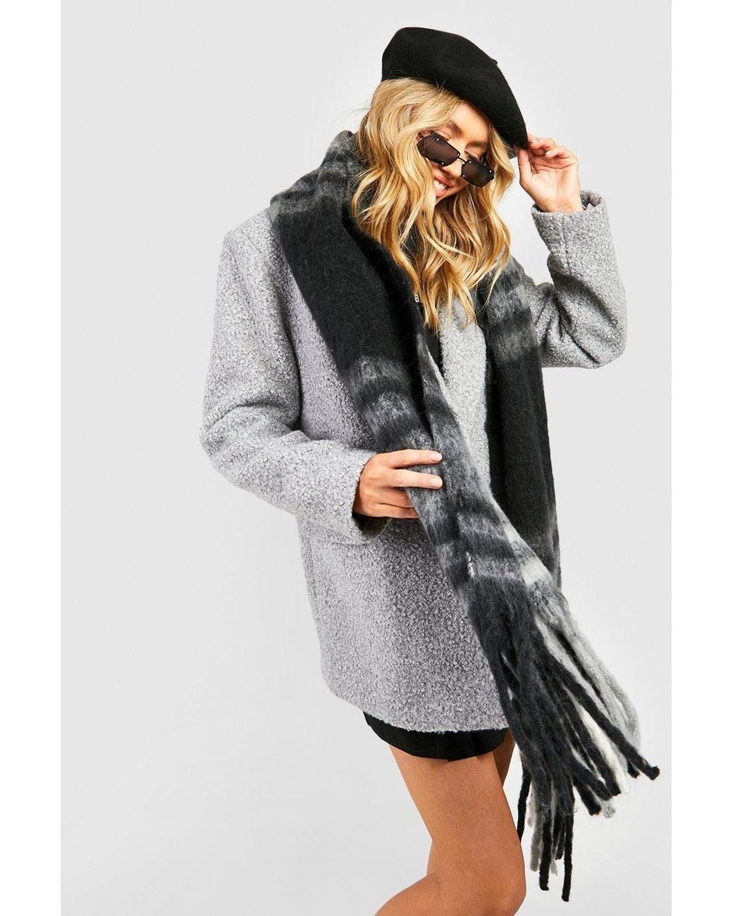 Boohoo Black Mono Chrome Checked Scarf