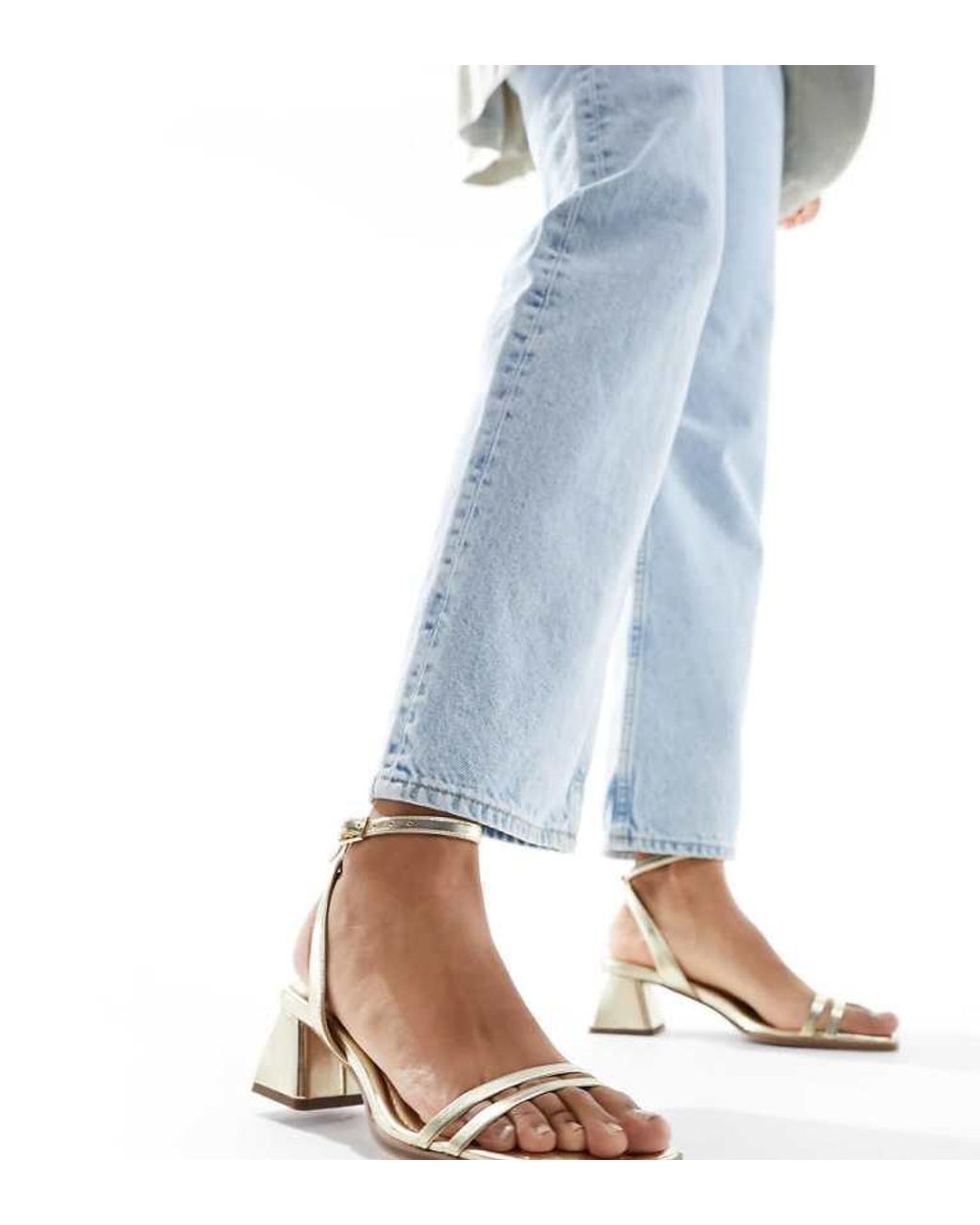 ASOS Blue Wide Fit Honeydew Mid Block Heeled Sandals