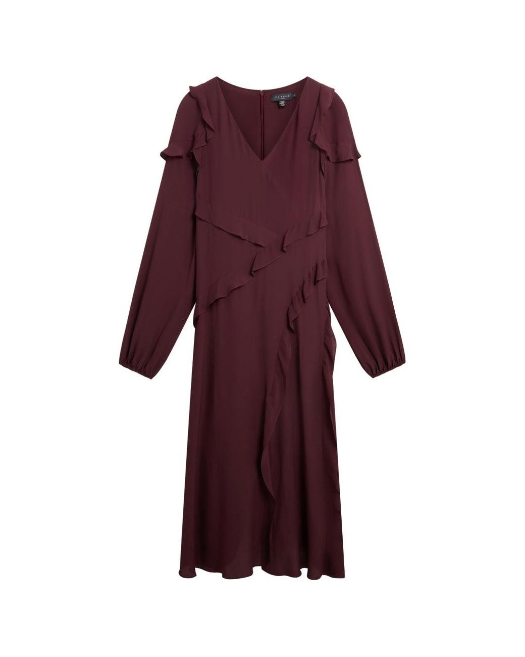 Ted Baker Purple Long Sleeve Midi Dress With Frill Detail