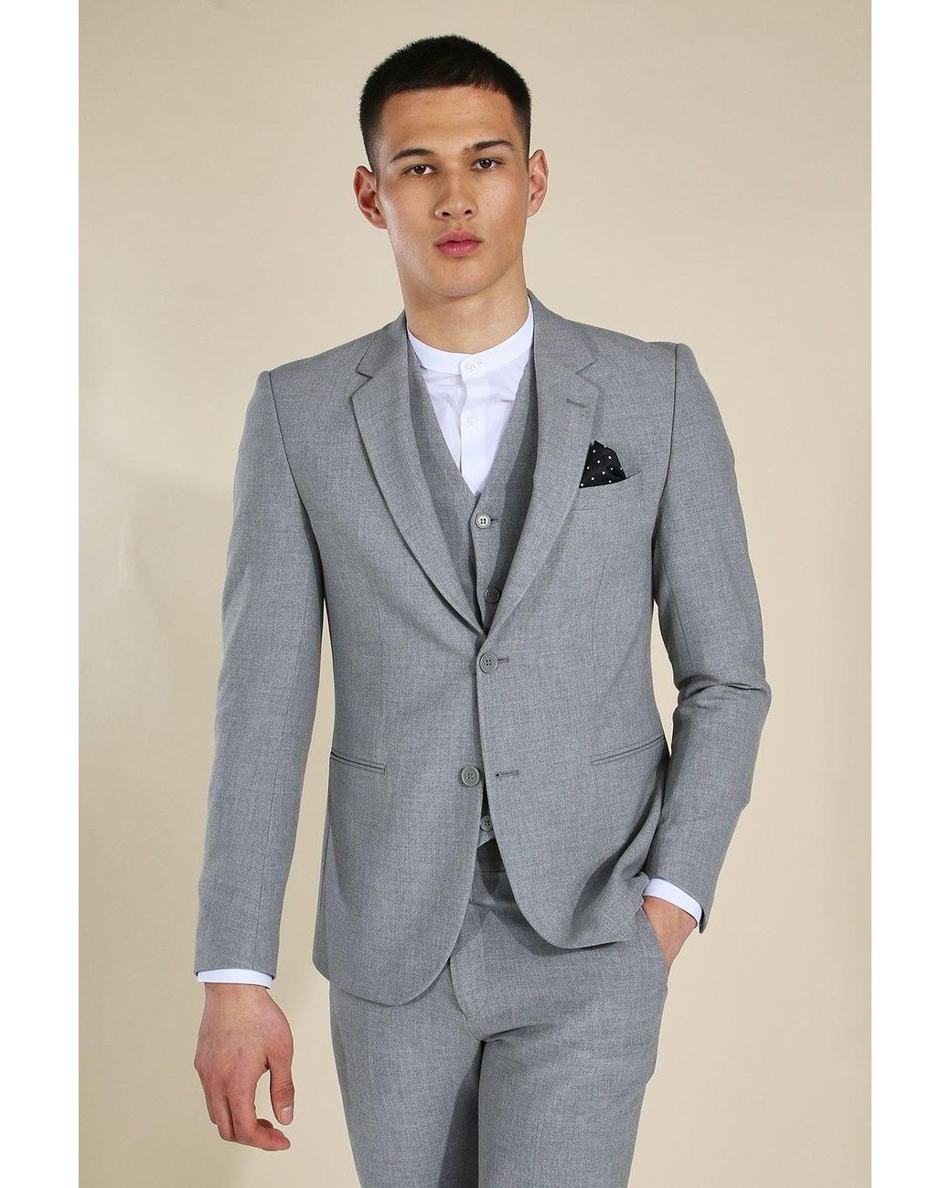 BoohooMAN Blue Skinny Grey Single Breasted Jacket for men