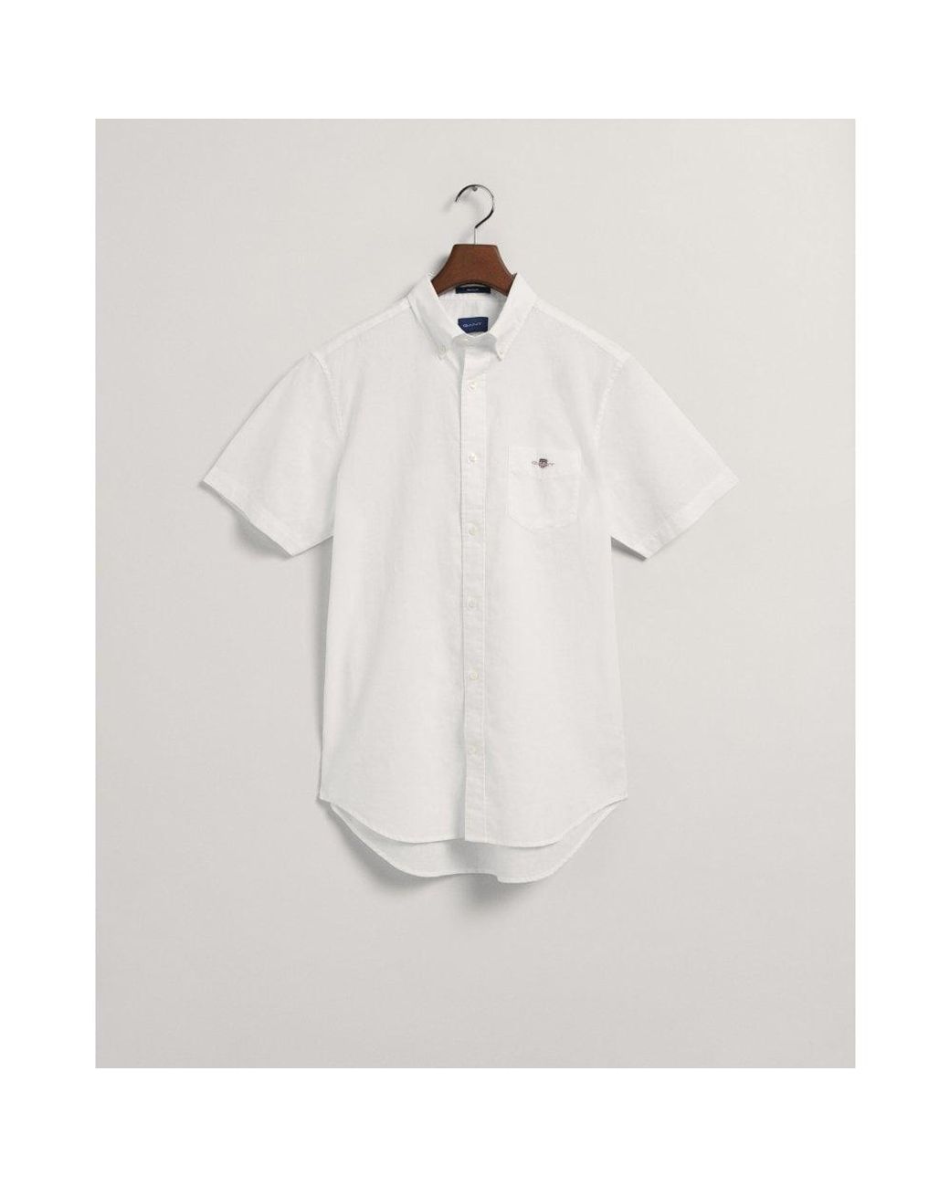 Gant White Regular Cotton Linen Short Sleeve Shirt for men