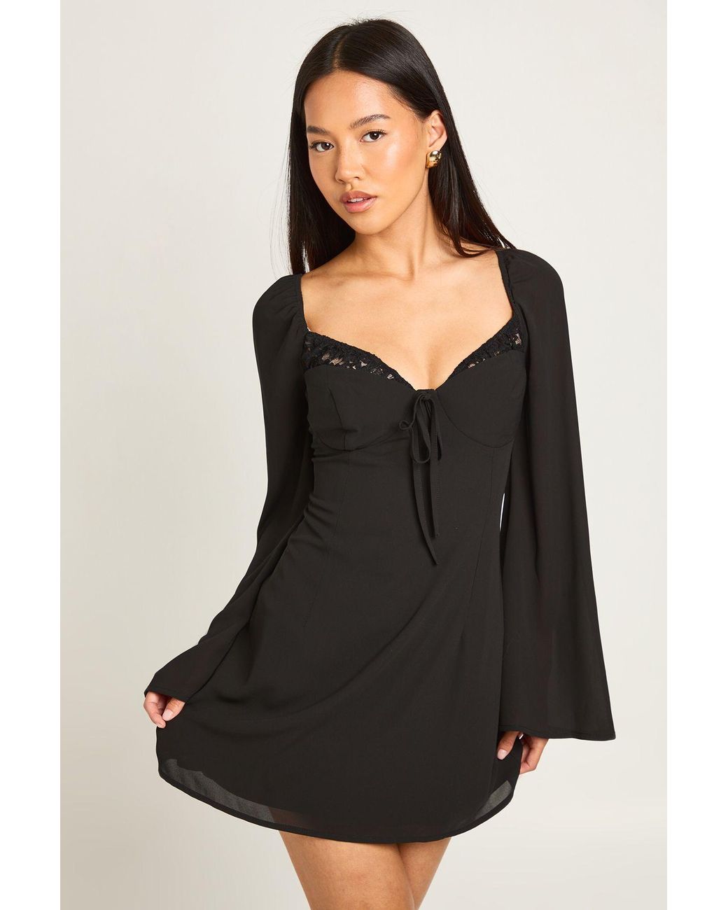 Boohoo Black Petite Lace Cup Detail Milkmaid Dress