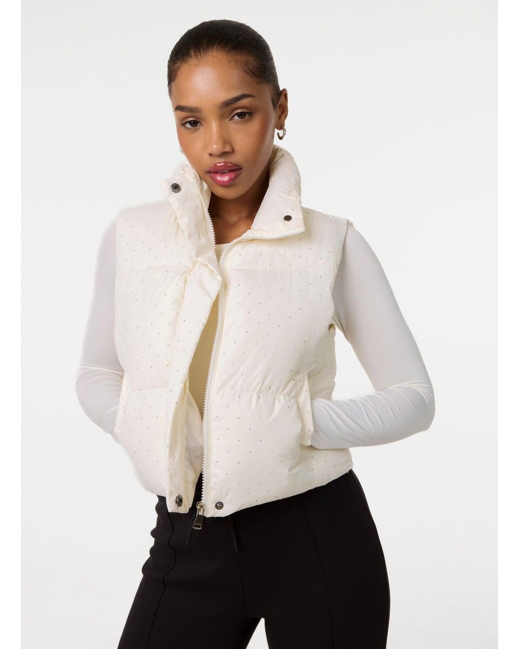 Pink Vanilla White Diamante Puffer Gilet