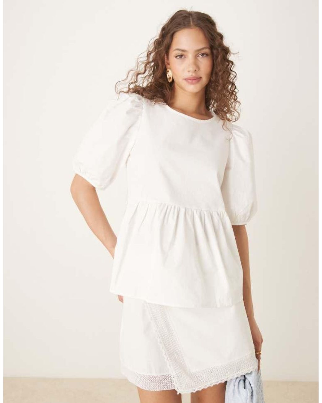 Vila White Puff Sleeve Cotton Poplin Top