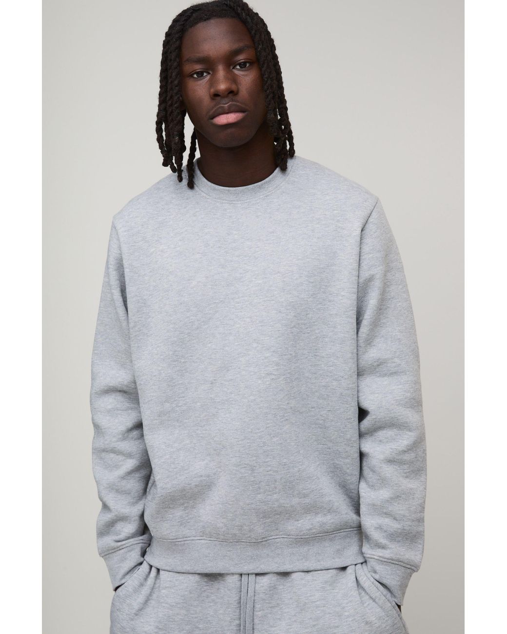 BoohooMAN Gray Basic Regular Fit Crew Neck Sweatshirt for men