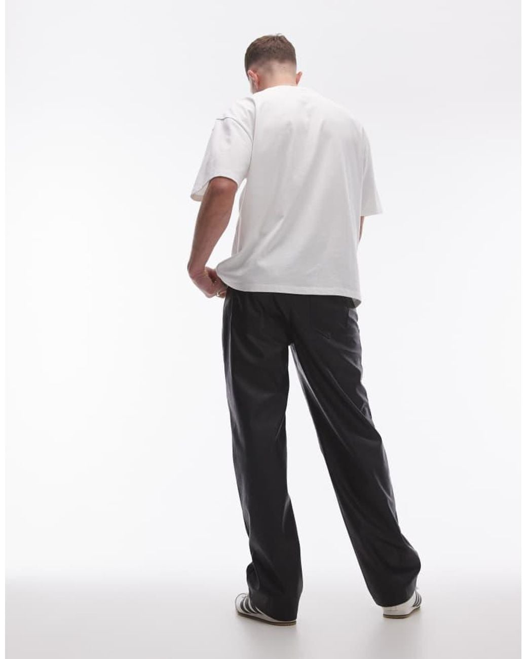 Topman White Wide Leg Faux Leather Trousers for men