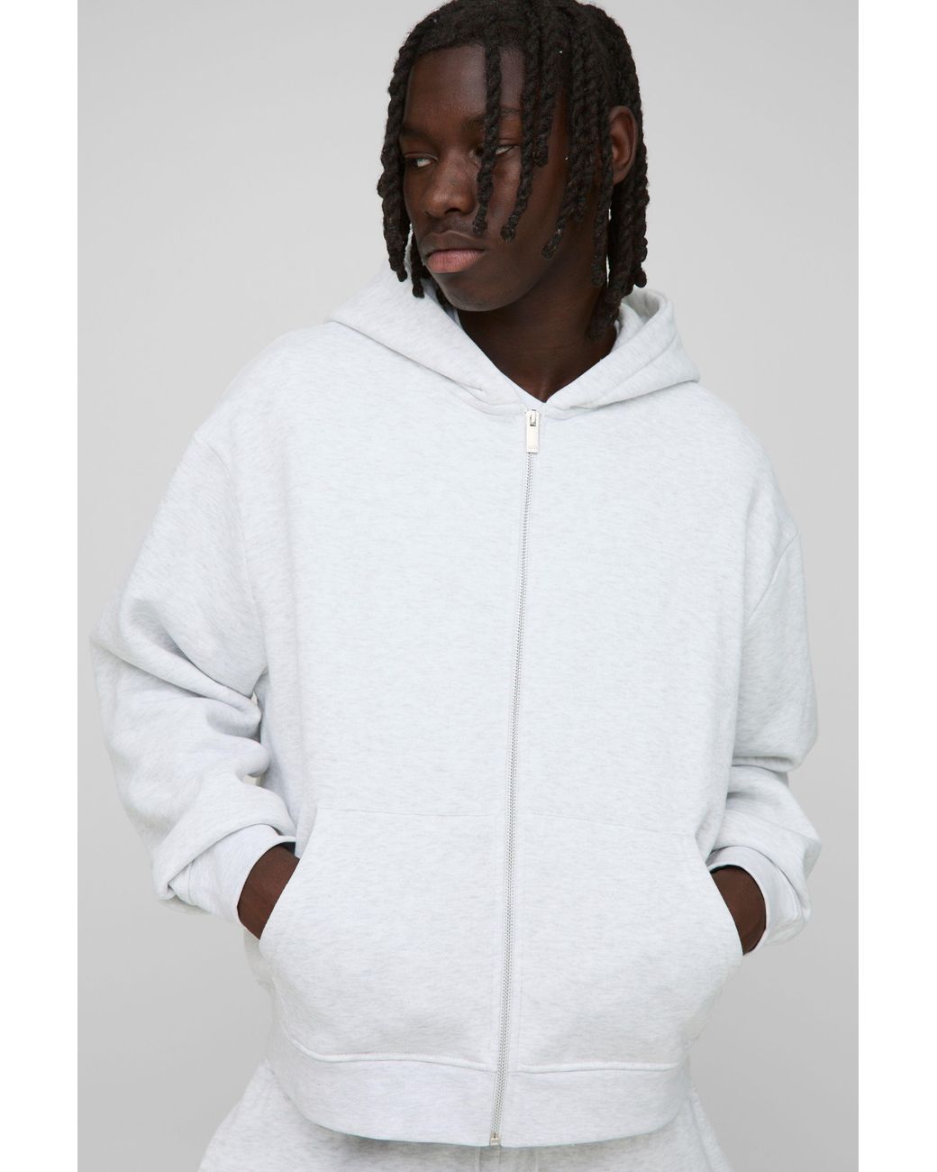 BoohooMAN White Basic Oversized Boxy Zip Through Hoodie for men
