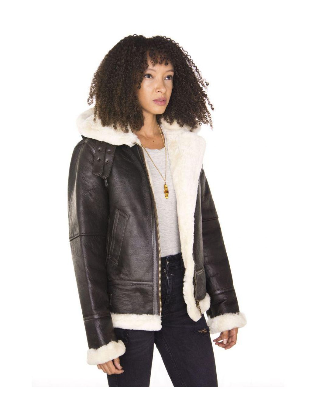 Infinity Leather Black Hooded Sheepskin Flying Jacket-Palermo