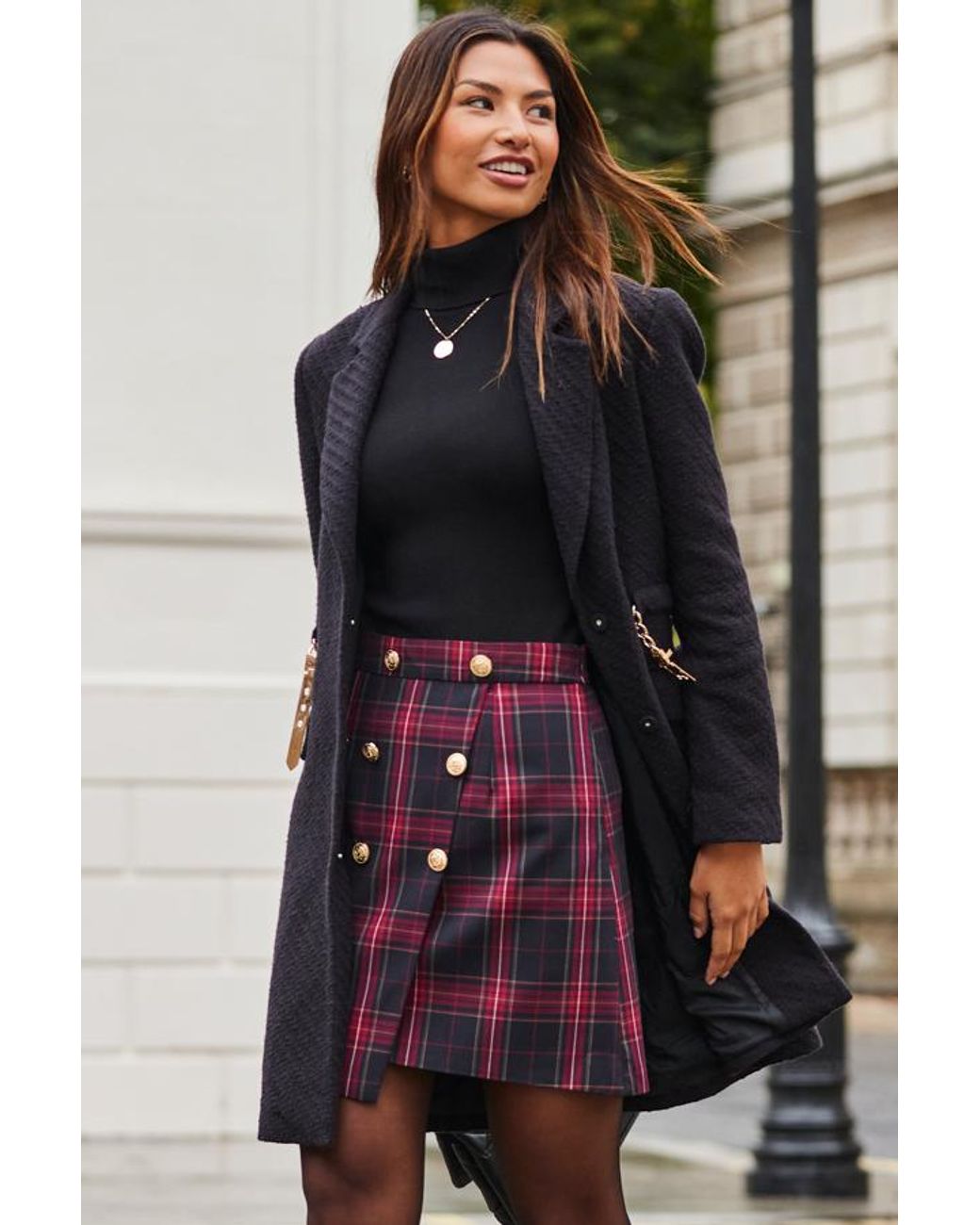 Sosandar Black Boucle Coat With Belt Detail
