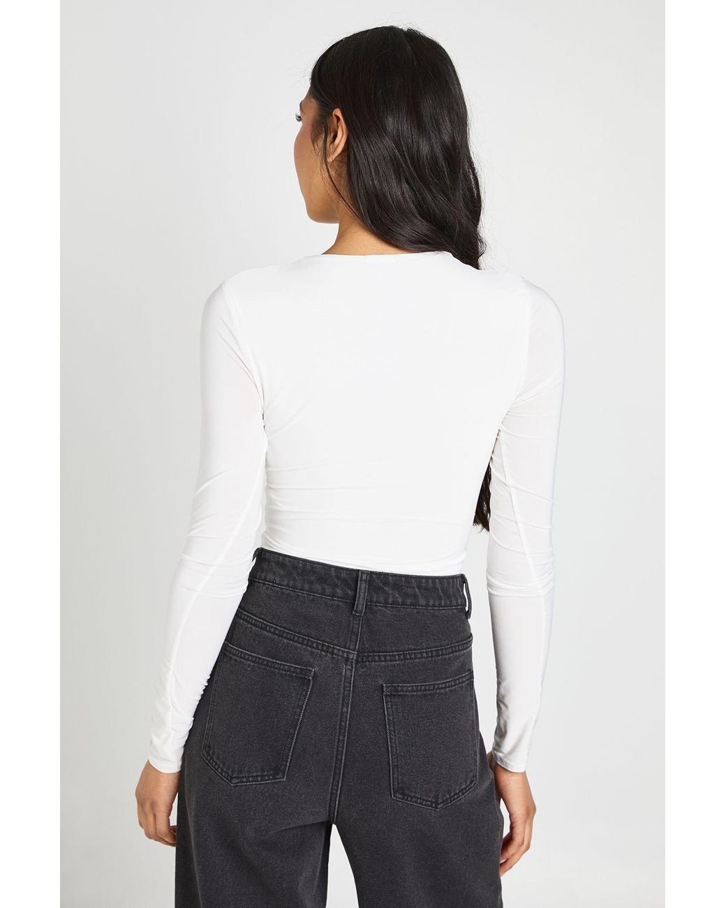 Boohoo White Tall Double Layer Slinky Long Sleeve Crew Neck Bodysuit