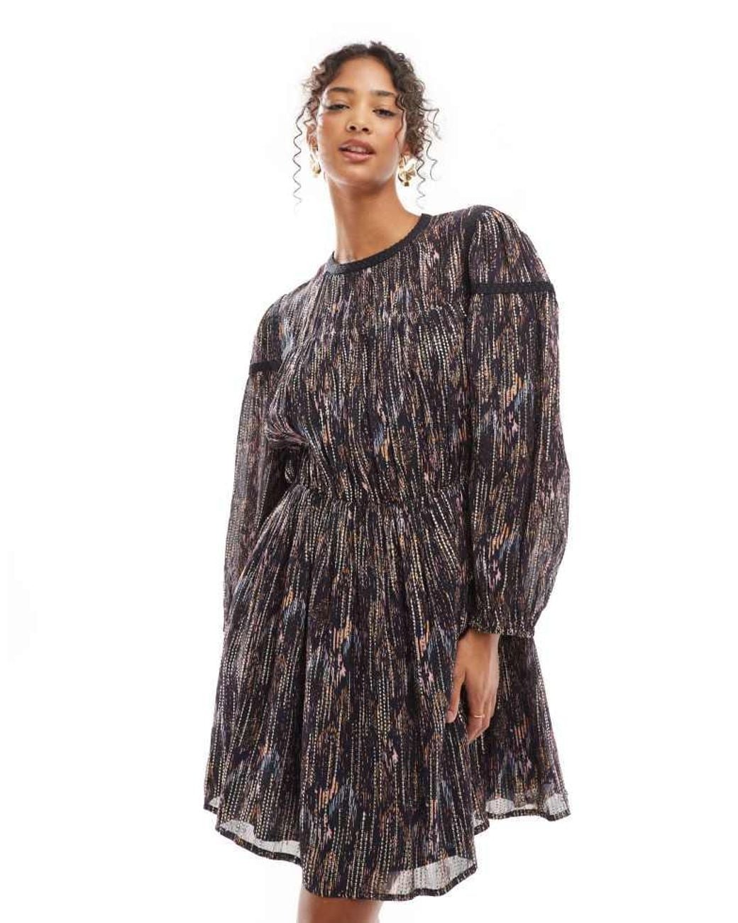 French Connection Brown Jacquard Mini Skater Dress
