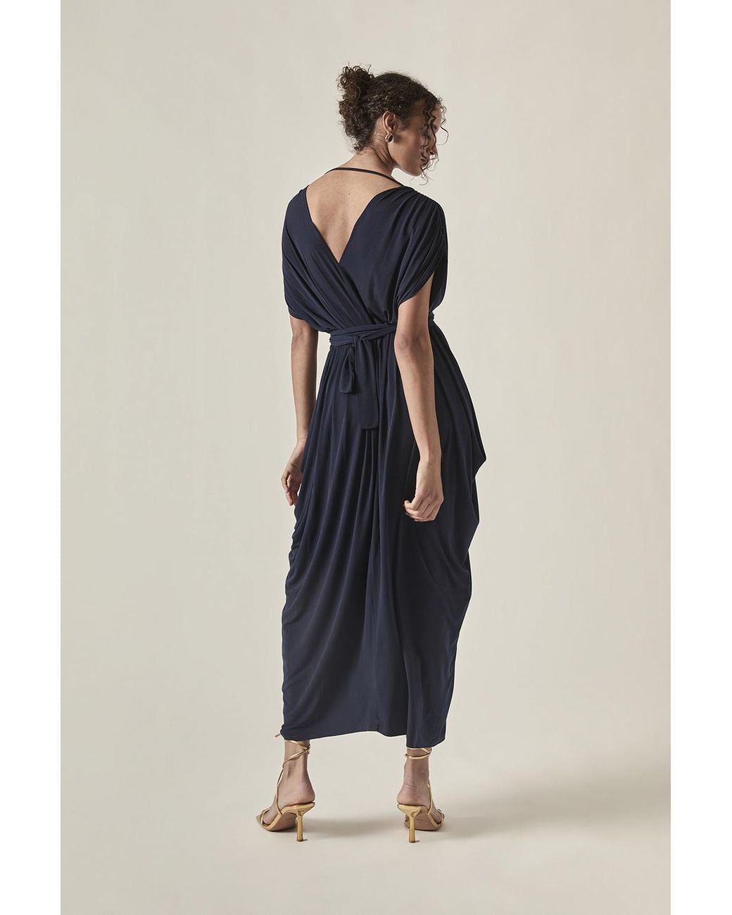 James Lakeland Blue Open-Back Draped Midi Dress –
