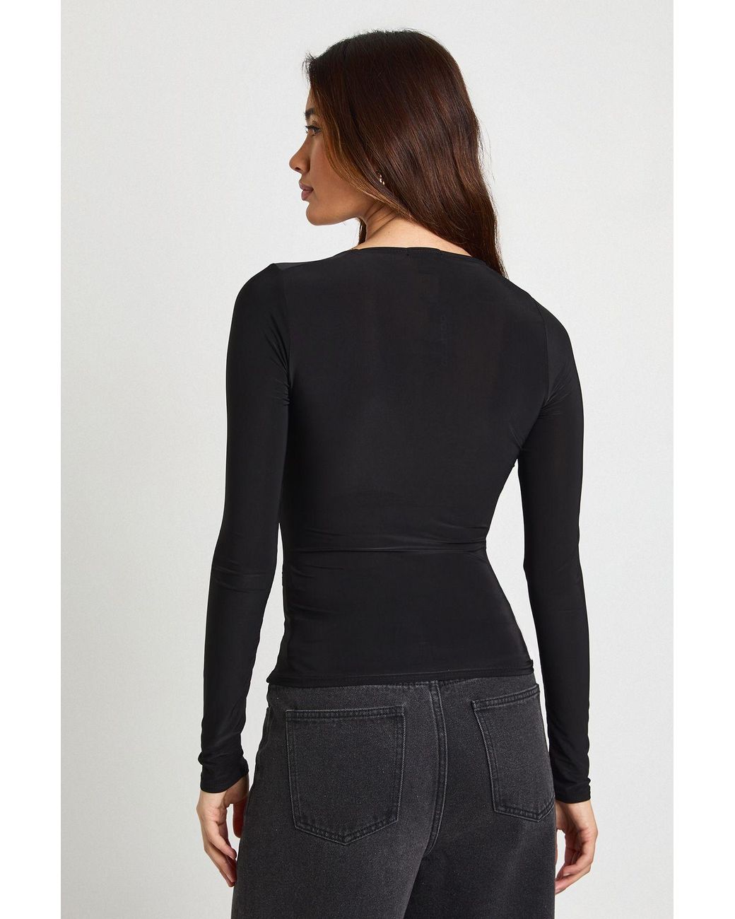 Boohoo Blue Double Layer Slinky Square Neck Long Sleeve Top