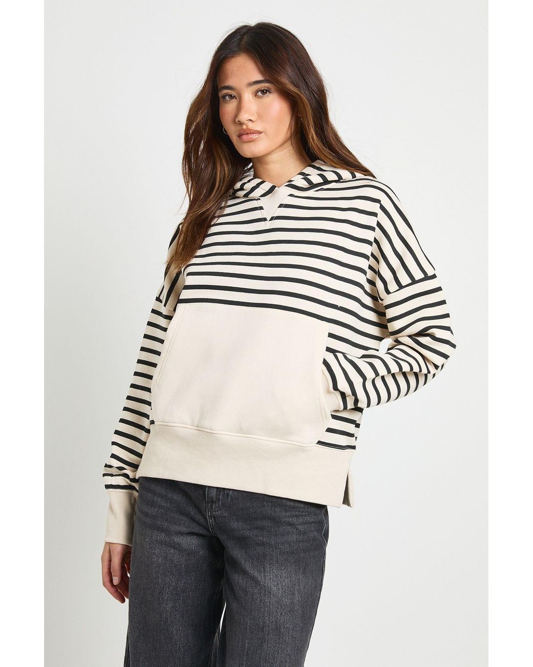 Boohoo Natural Stripe Oversized Hoodie