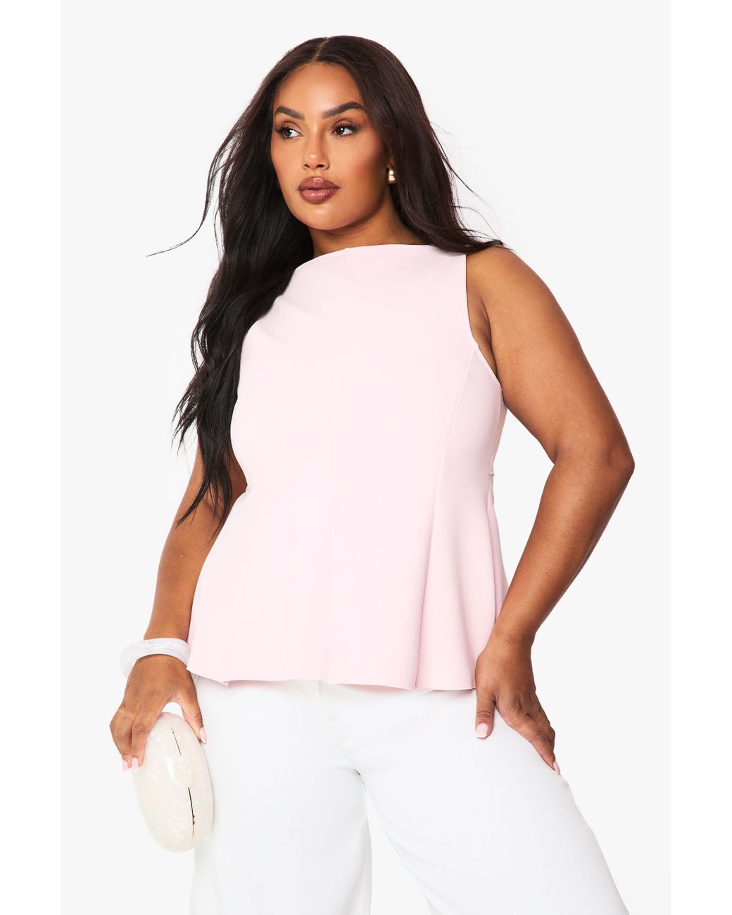 Boohoo Plus Tie Back Scoop Peplum Top in White Lyst UK